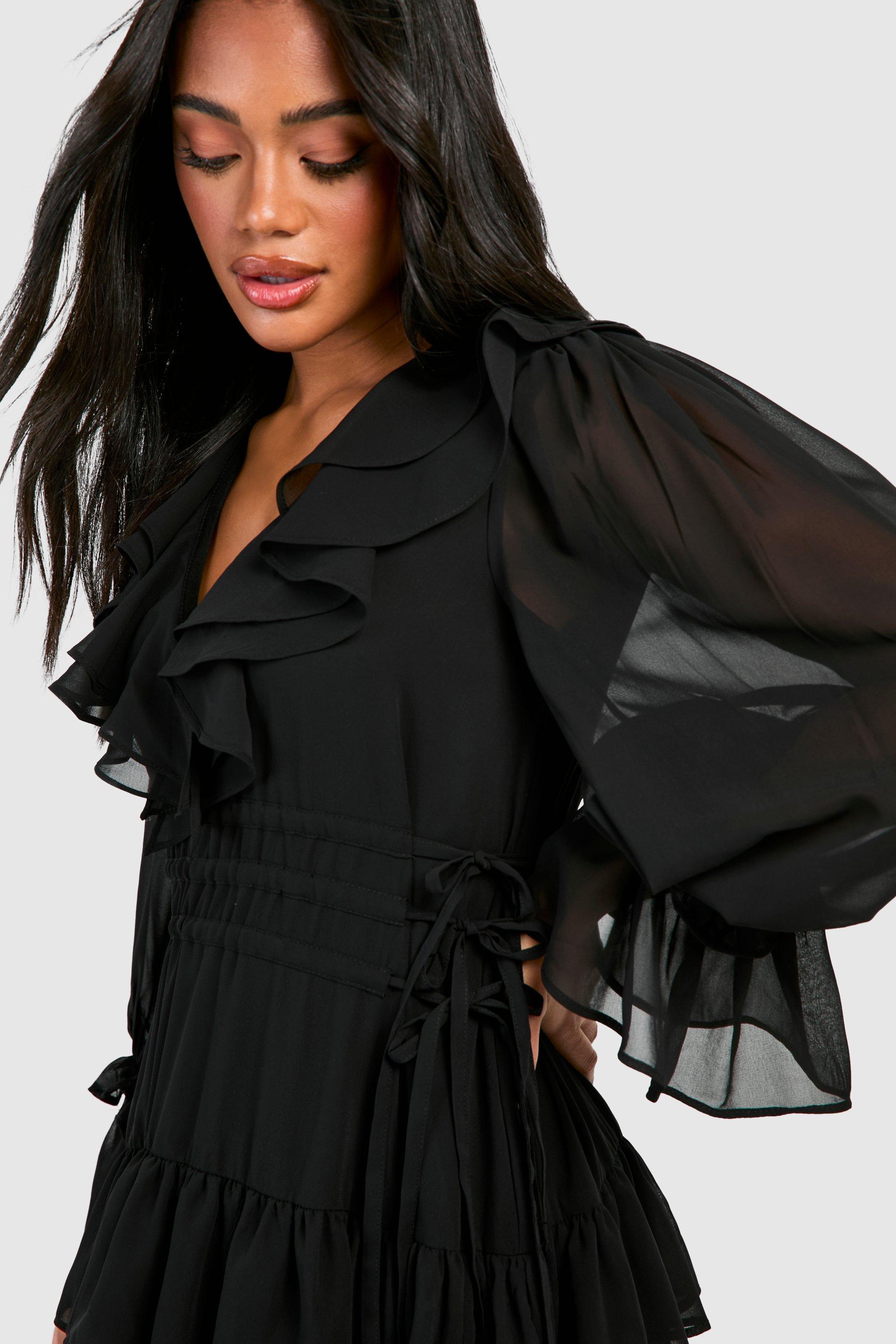 Black chiffon ruffle dress hotsell