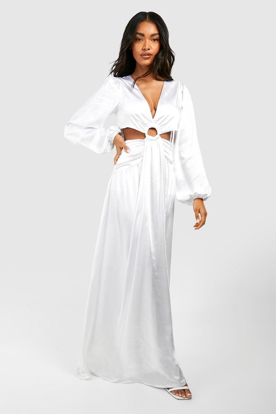 White Satin Cut Out Maxi Dress image number 1