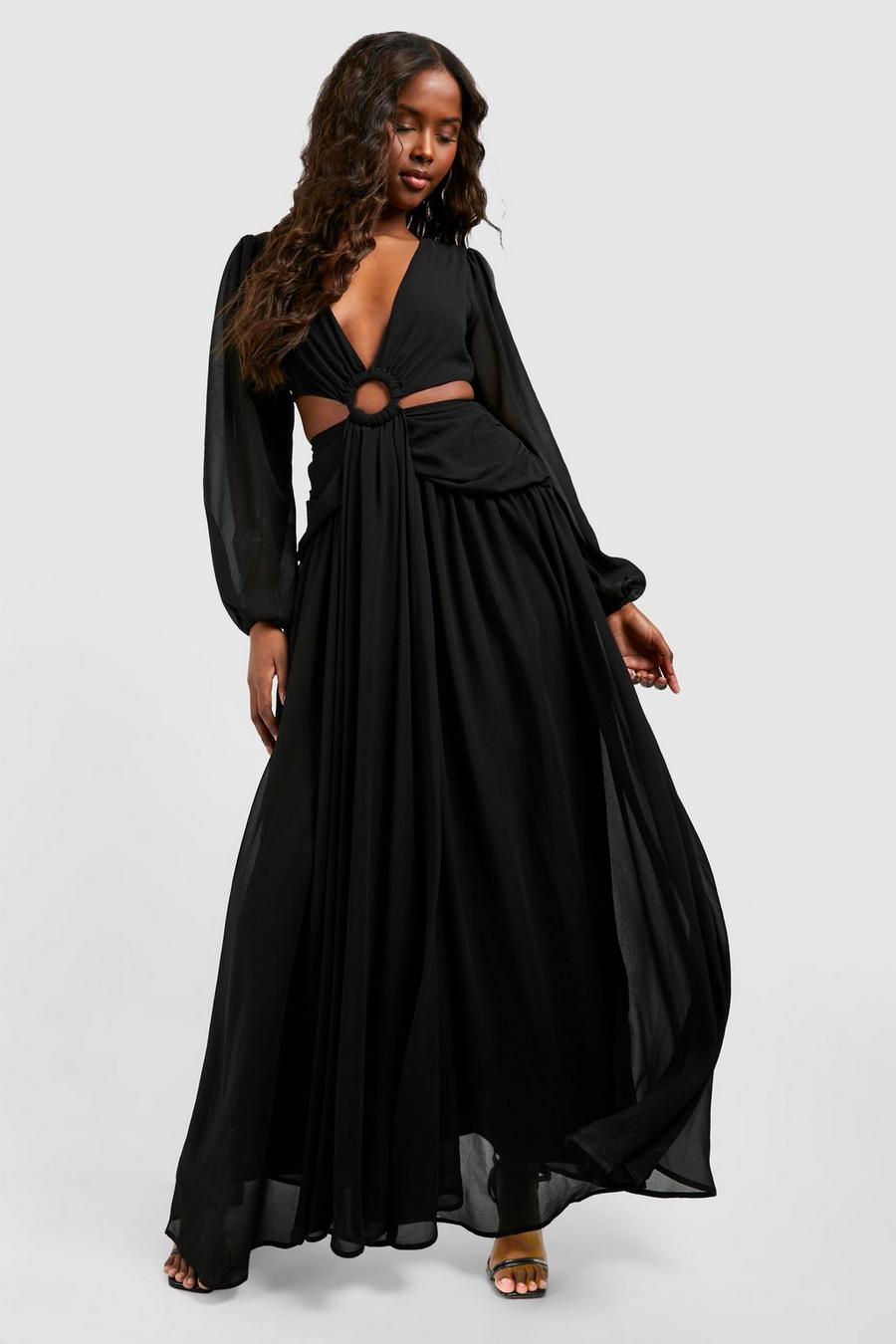 Chiffon-Maxikleid mit Cut-Out, Black image number 1