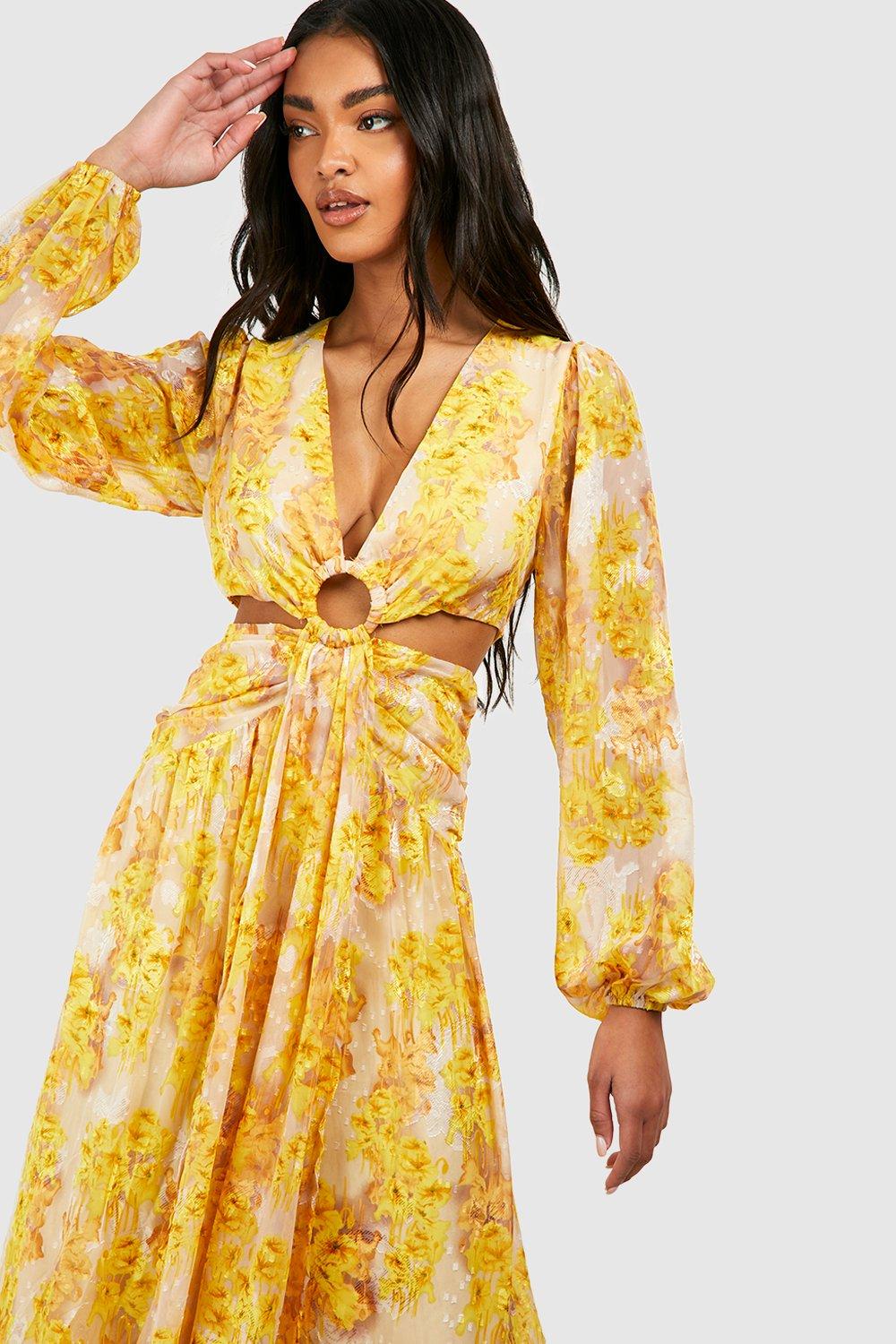 Yellow Floral Chiffon Dress