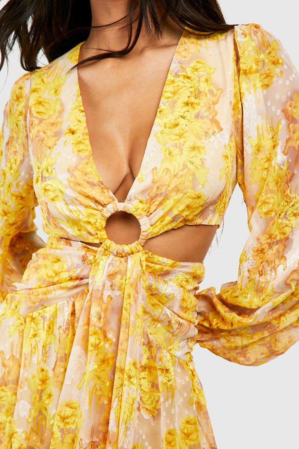 Yellow Floral Chiffon Dress