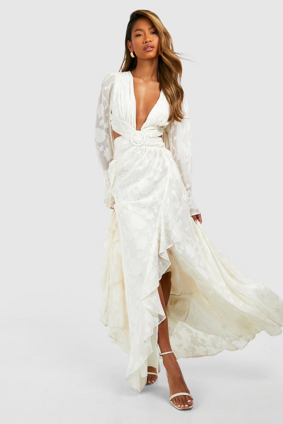 Cream Textured Cut Out Maxi Dress image number 1