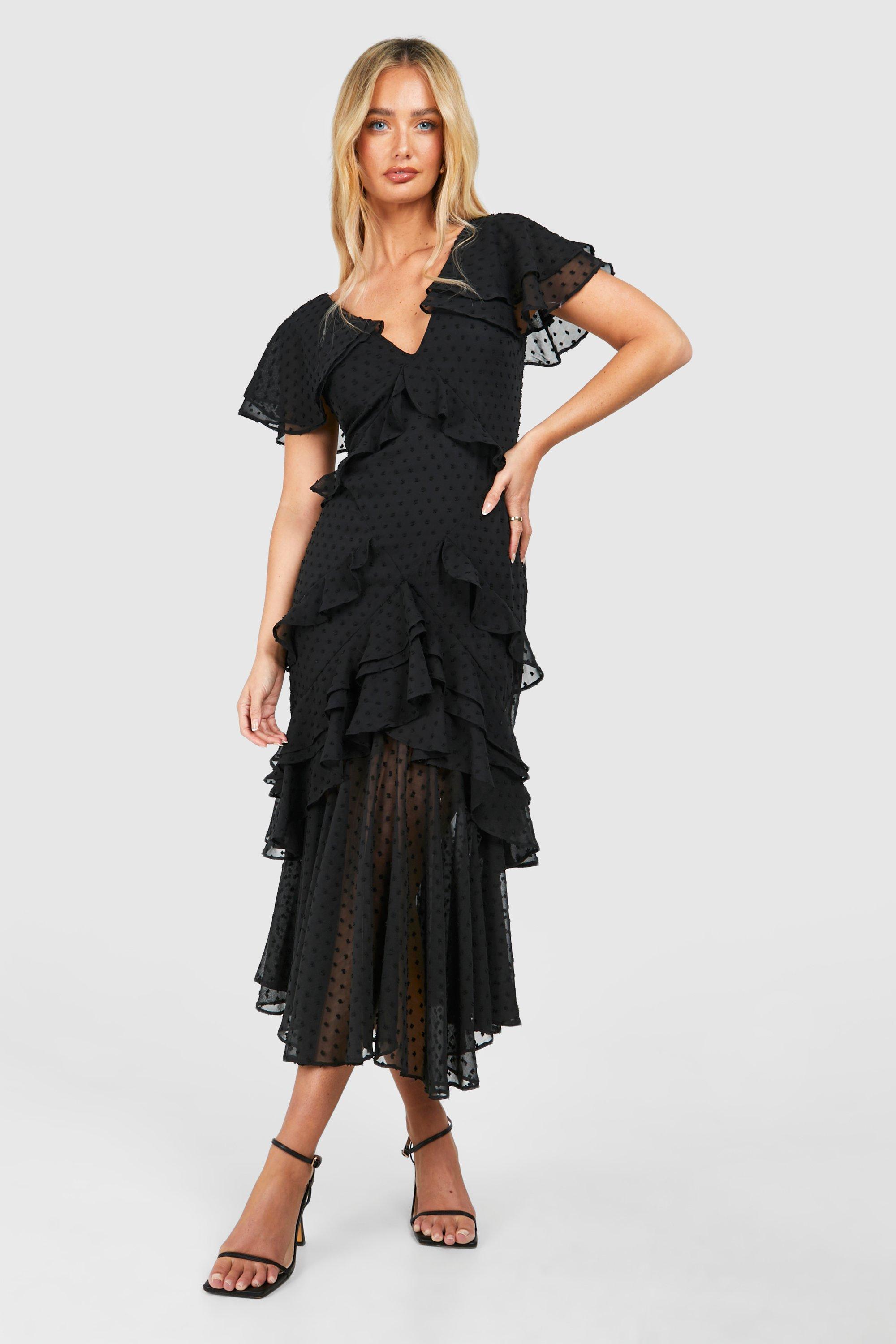 Dobby Frill Detail Maxi Dress | boohoo UK