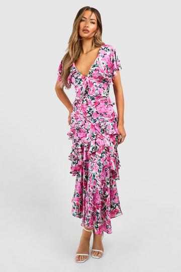 Floral Frill Detail Maxi Dress pink