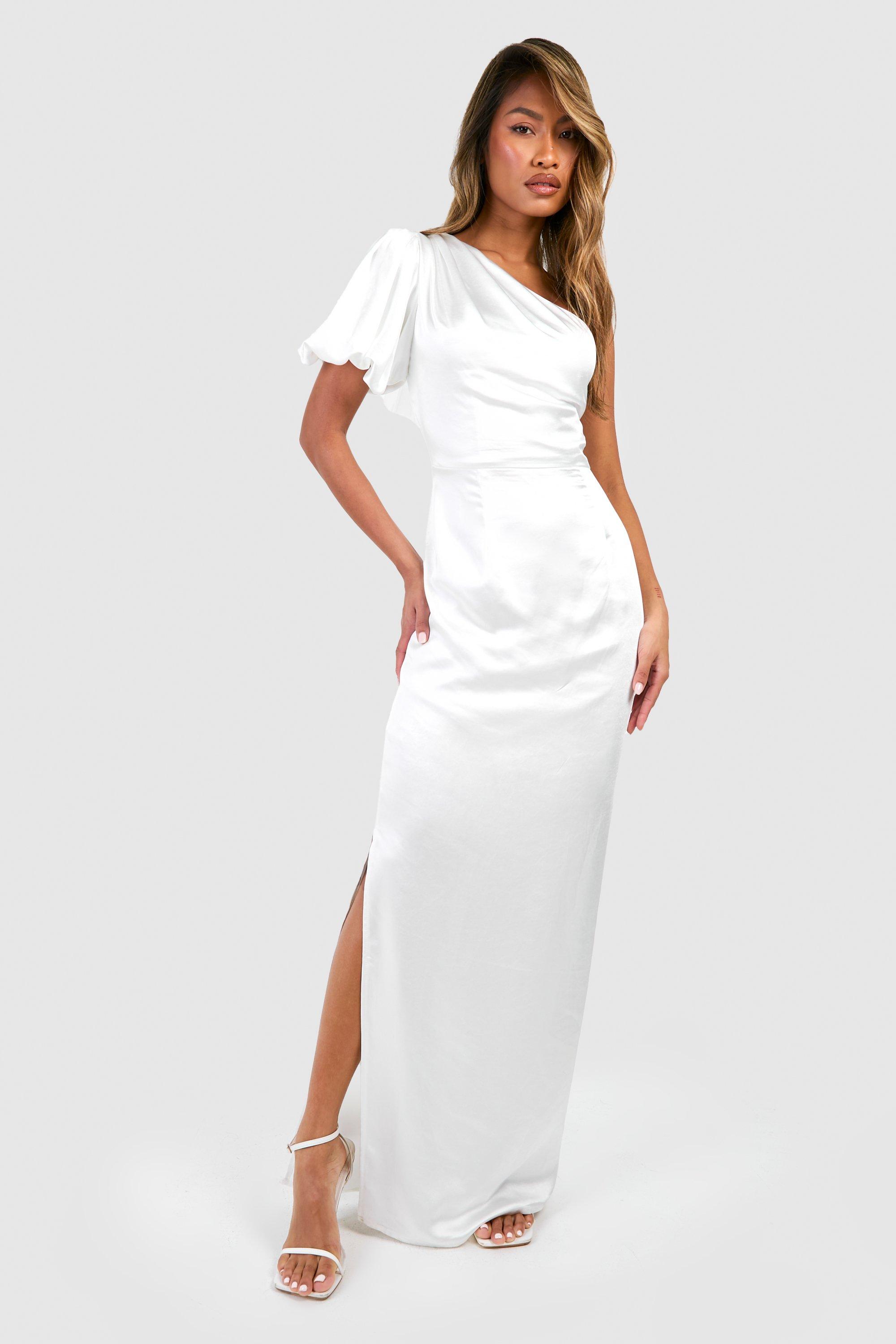 Robe asymetrique longue satinee a manches bouffantes boohoo FR