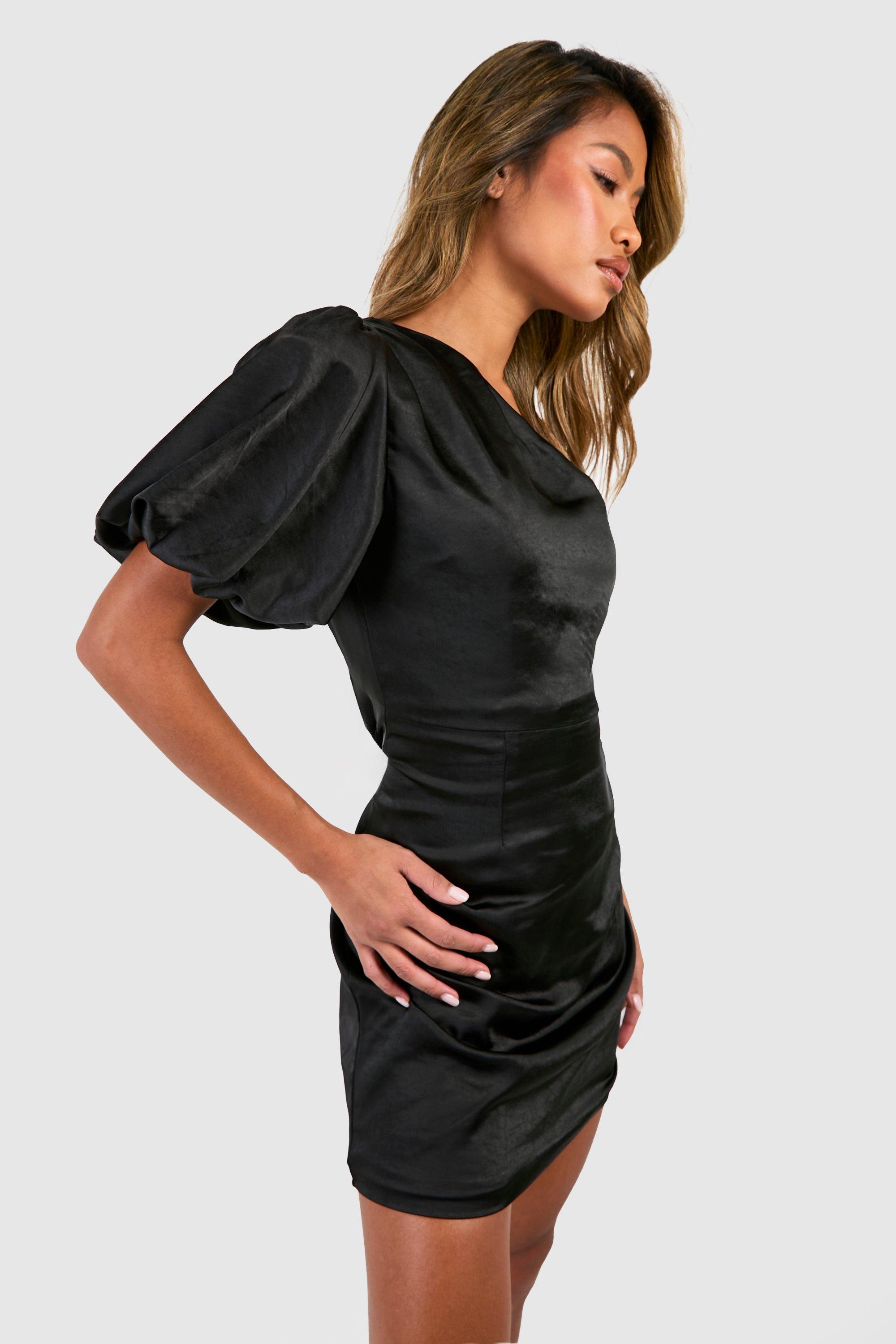 Missguided Plus Size Black Satin Ruched Puff Sleeve Mini Dress - ShopStyle