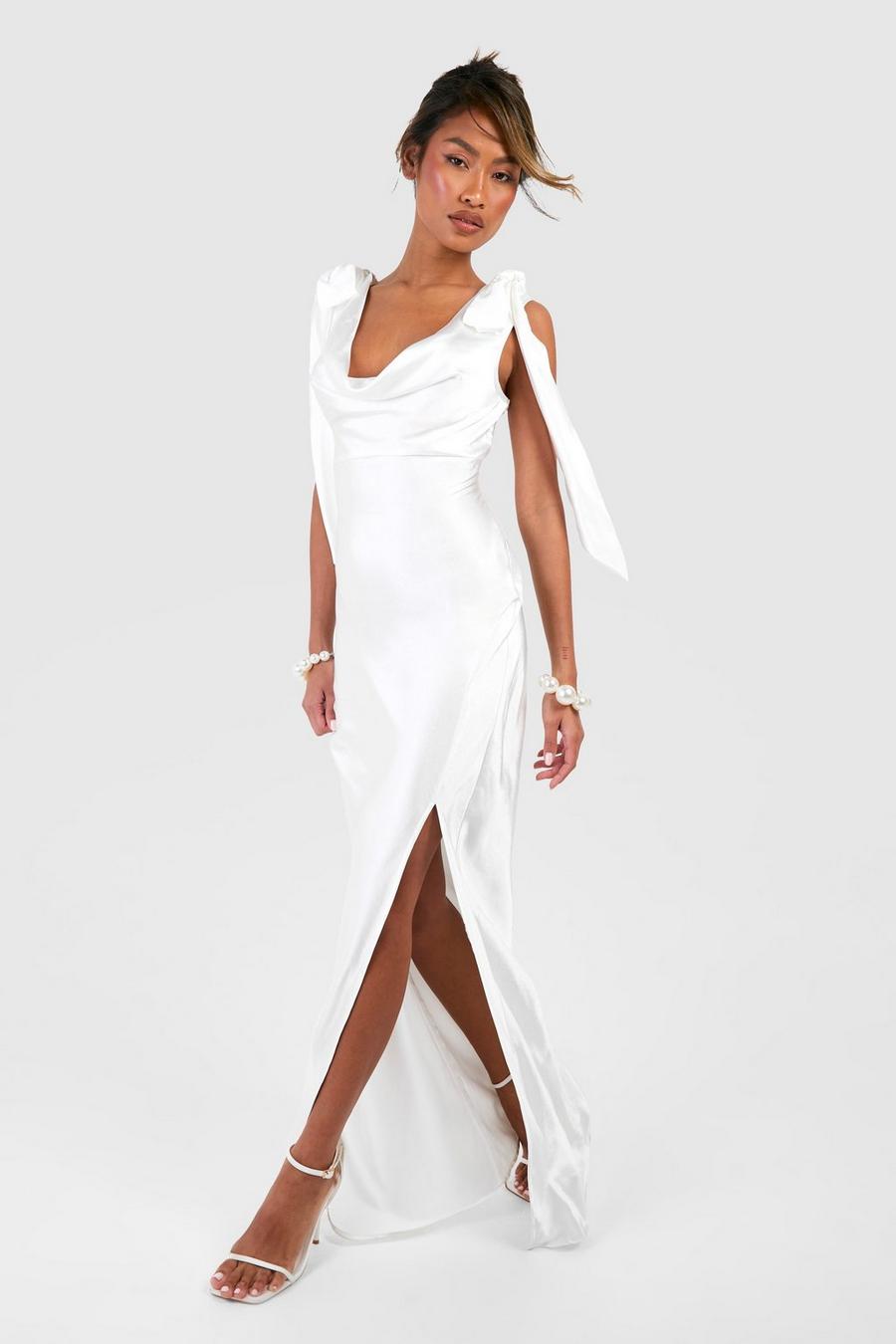 Ivory white Satin Tie Strap Maxi Slip Dress