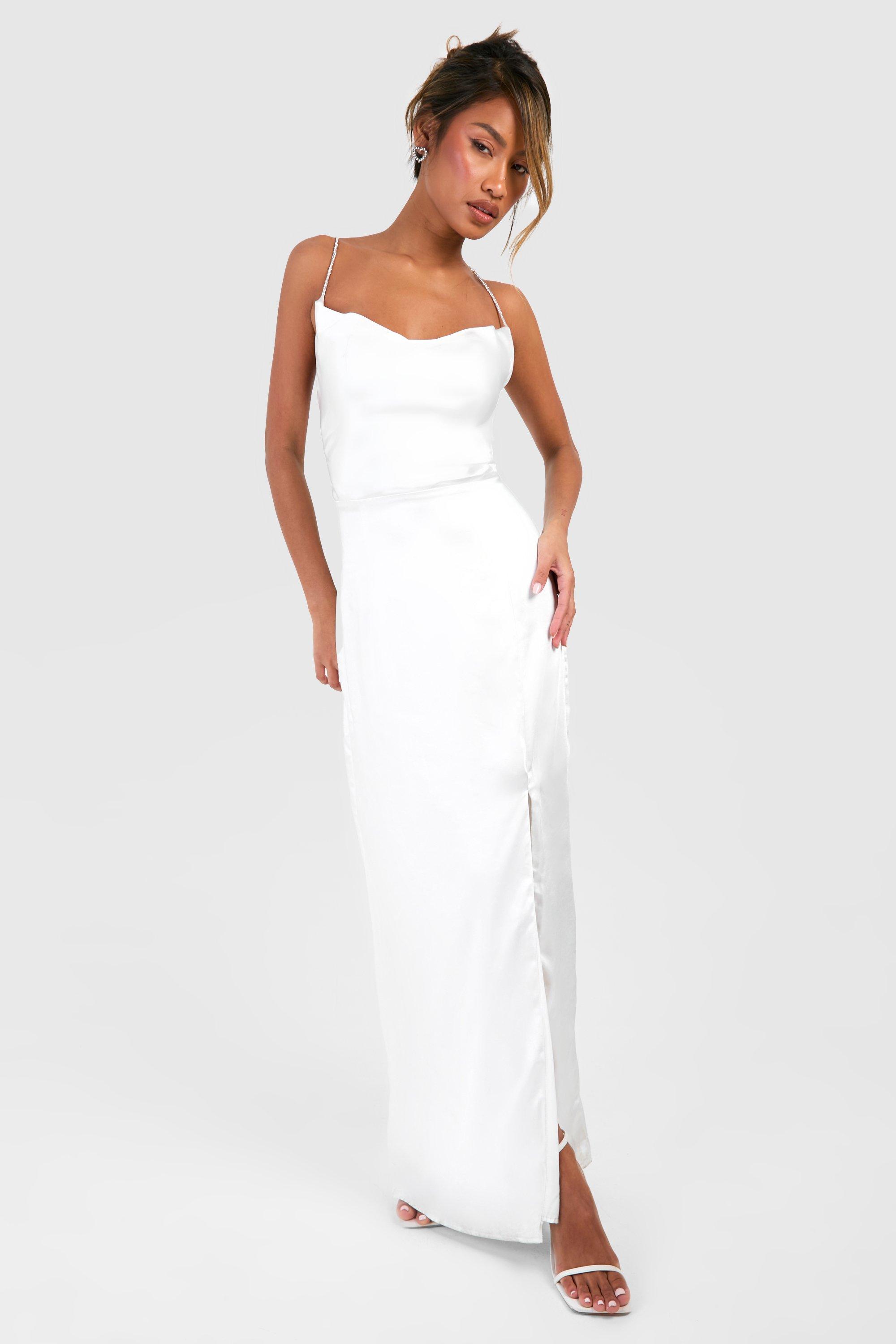 Satin Diamante Strap Maxi Slip Dress