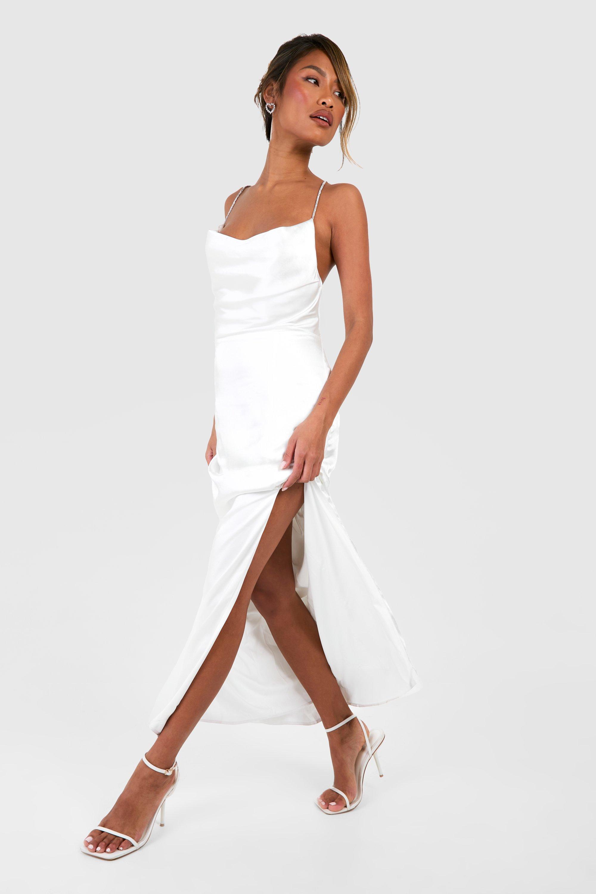 Women's Satin Diamante Strap Maxi Slip Dress