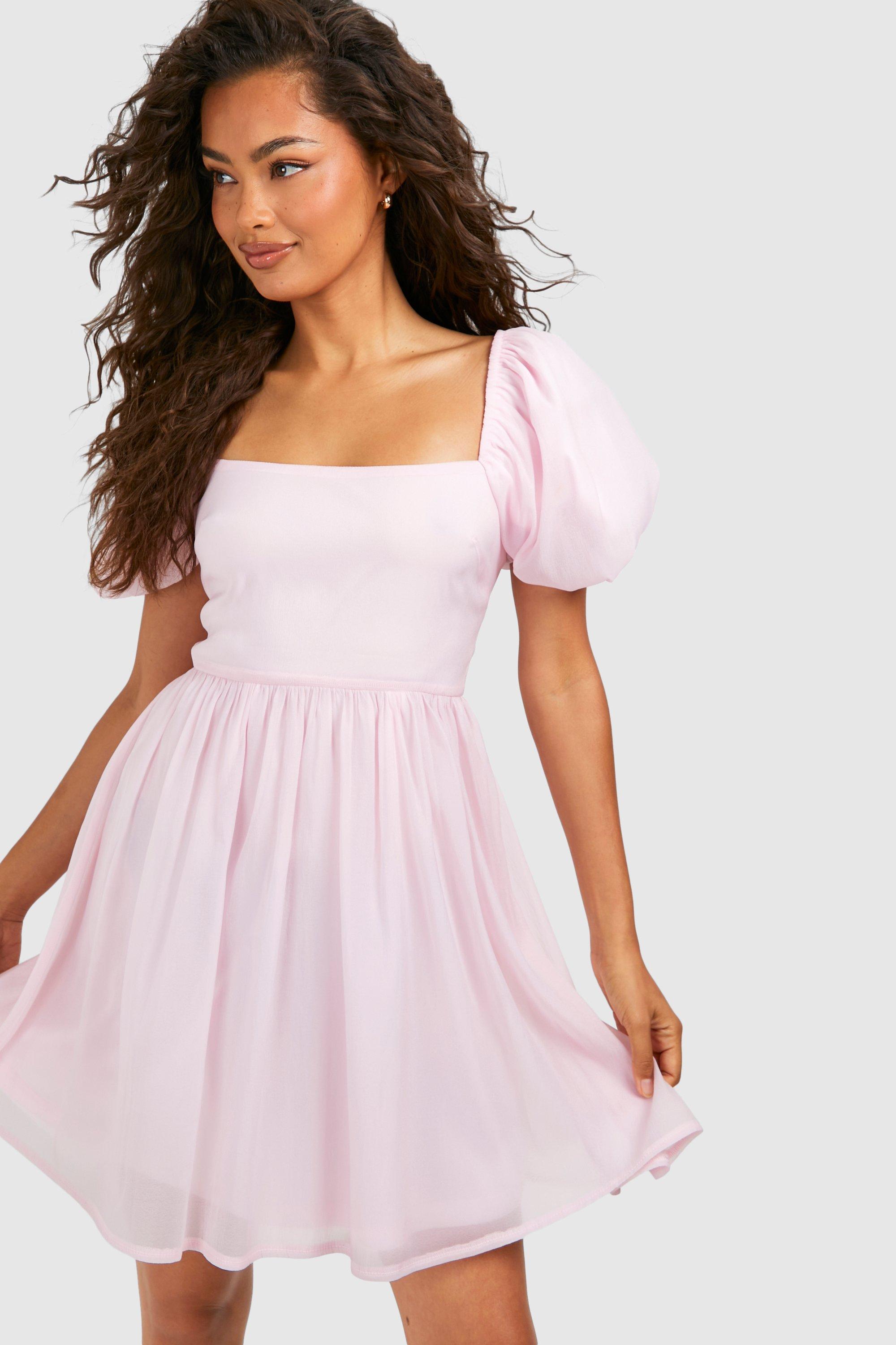 Pink puff sleeve mini dress best sale