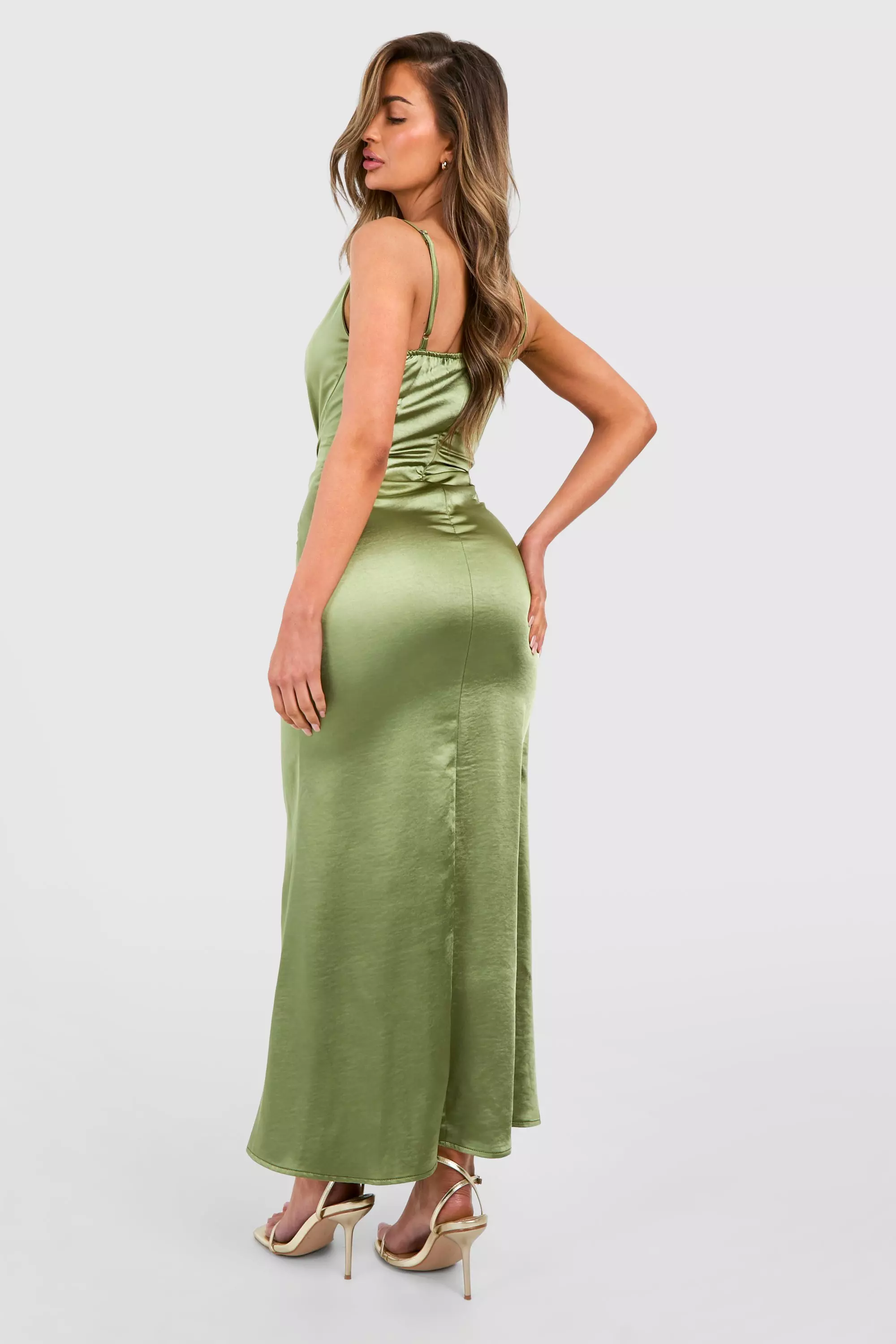 完売品‼️L'Or Open Neck Dress カーキブラウン　Mサイズ Rent Warehouse Khaki Sparkle Metallic V Neck Floral Midi