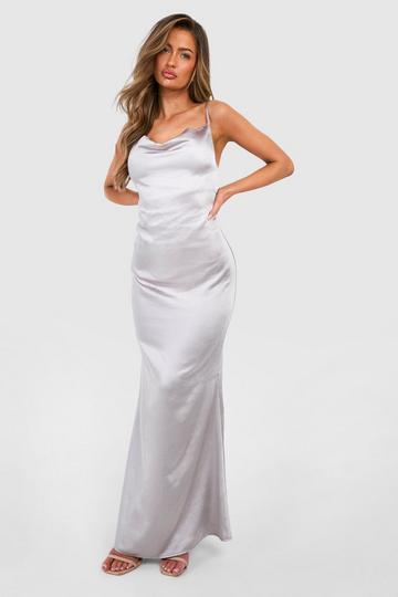 Silver Satin Cowl Maxi Slip Dress