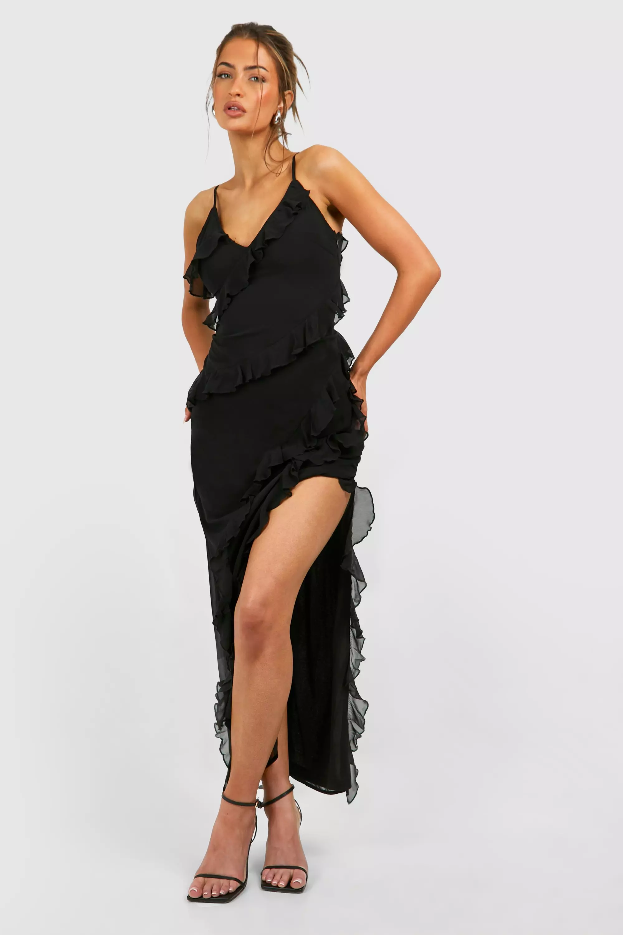 Chiffon Ruffle Maxi Slip Dress