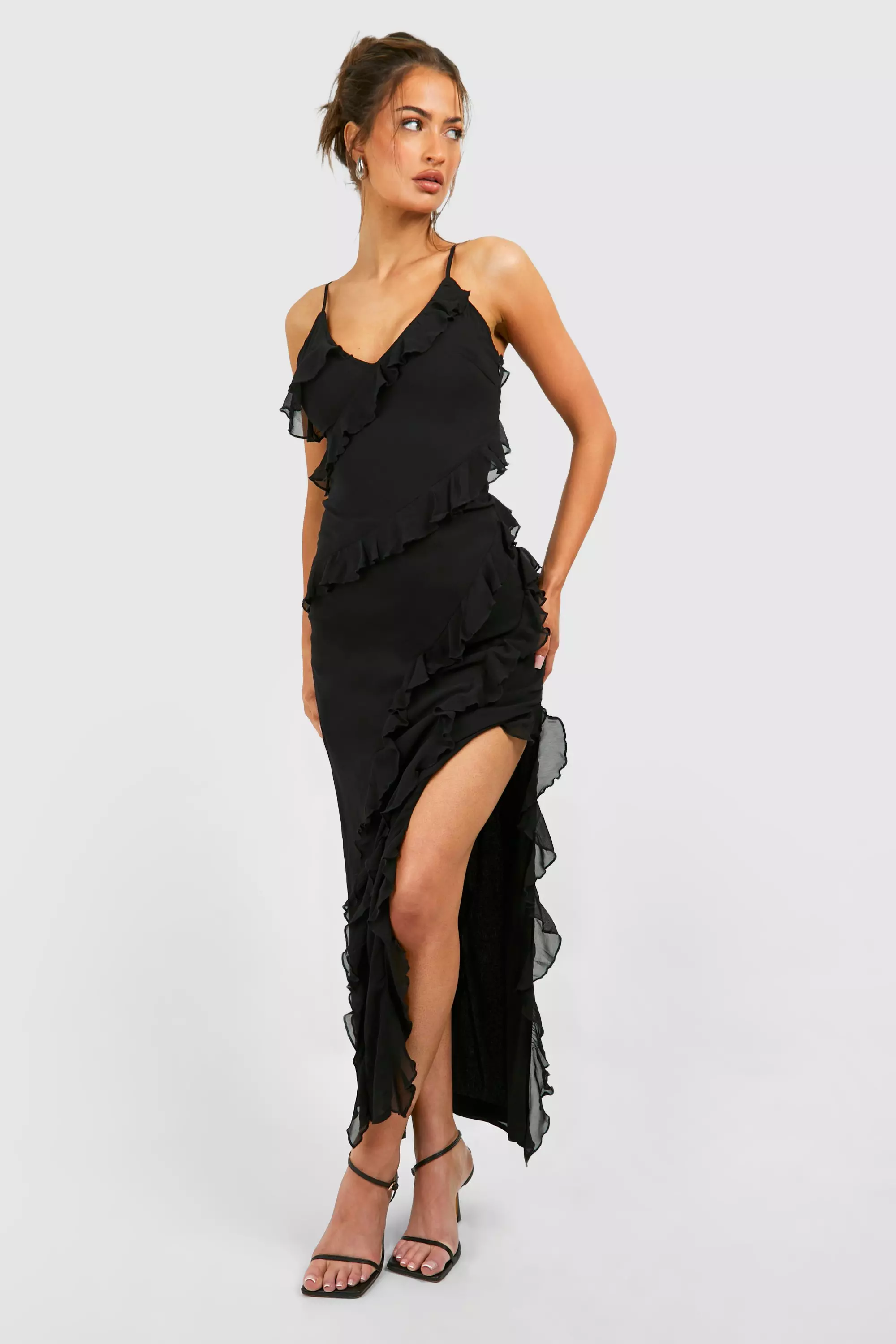 Black fashion chiffon ruffle dress