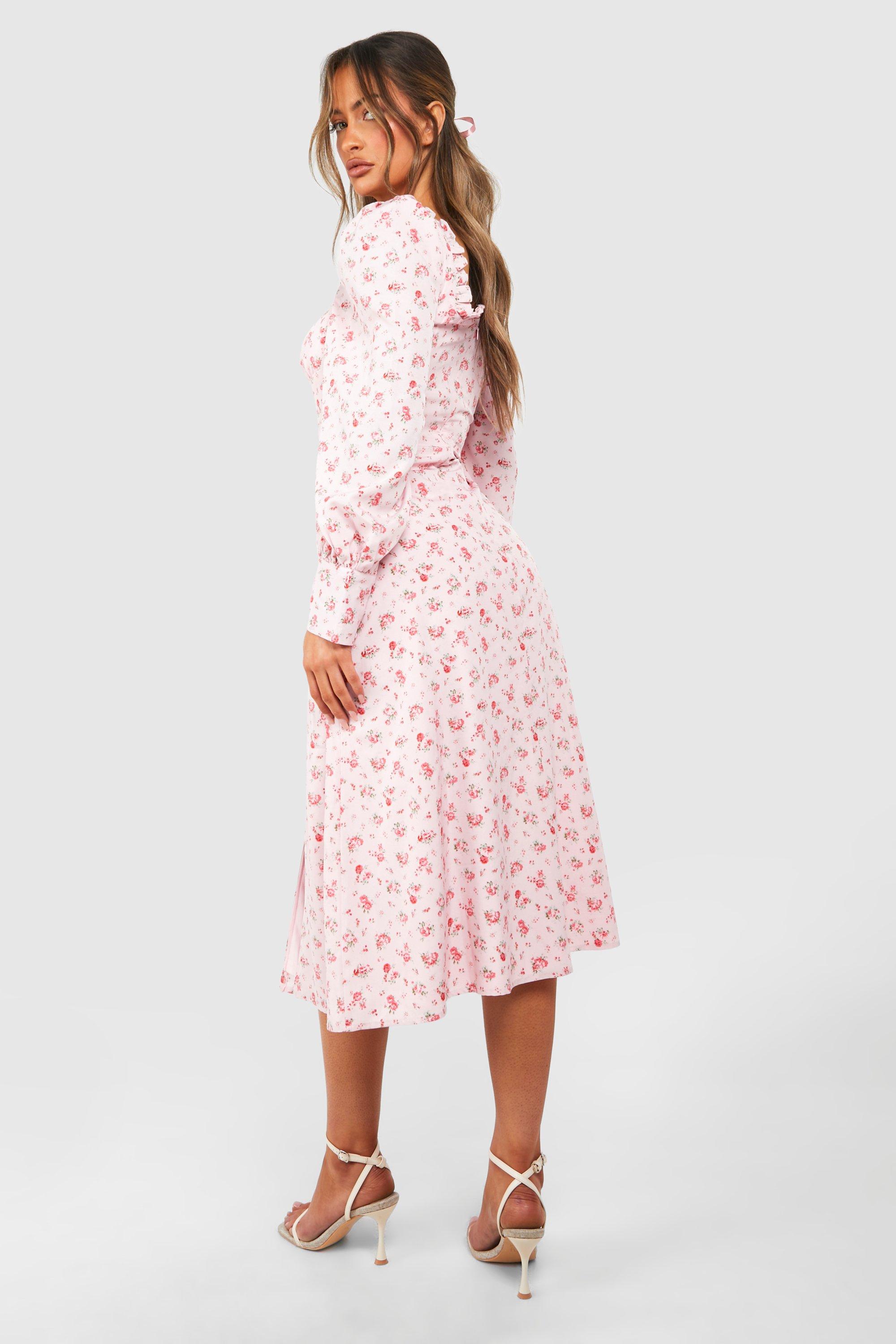 Ditsy Corset Milkmaid Midi Dress boohoo