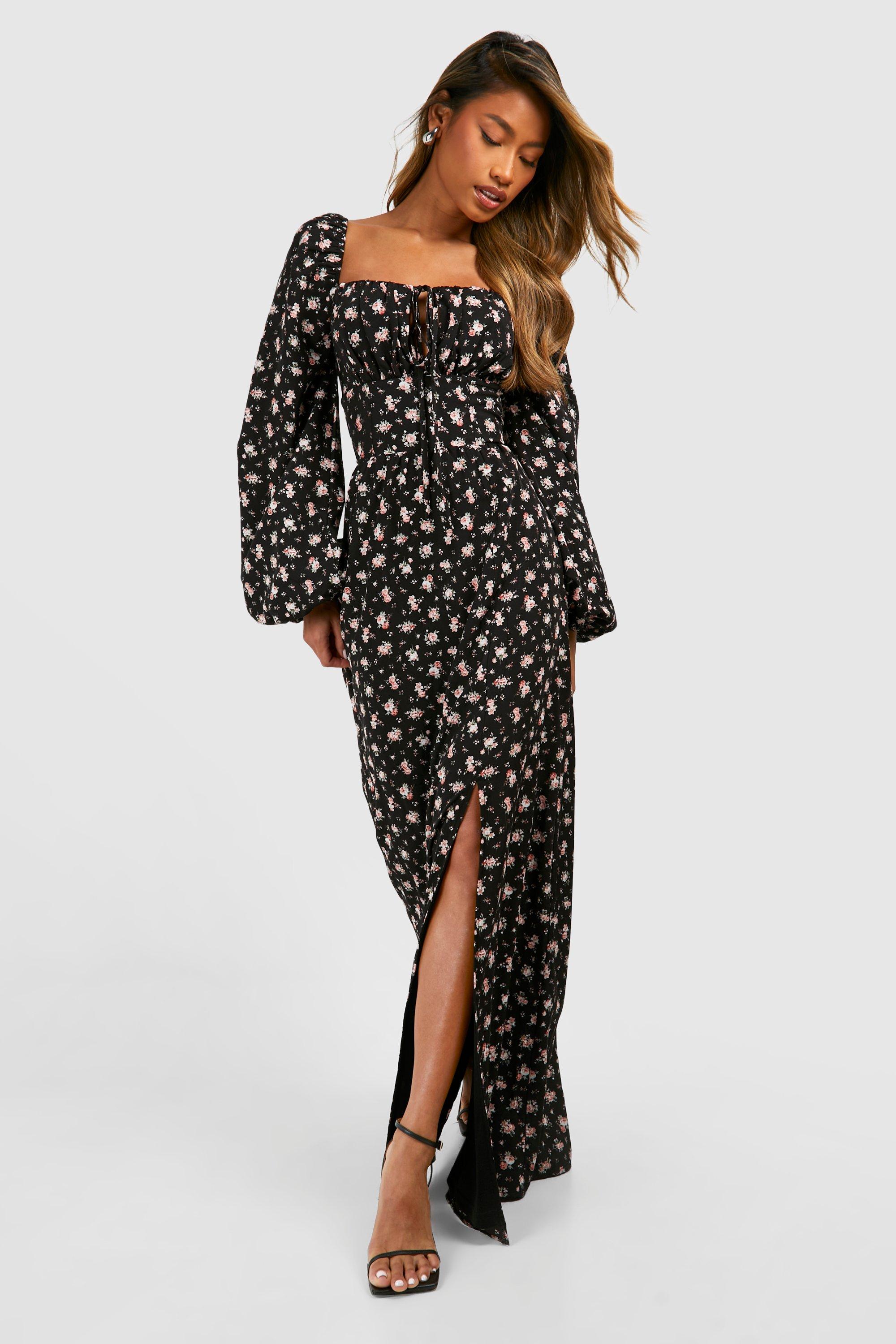 Ditsy Balloon Sleeve Milkmaid Maxi Dress | boohoo USA