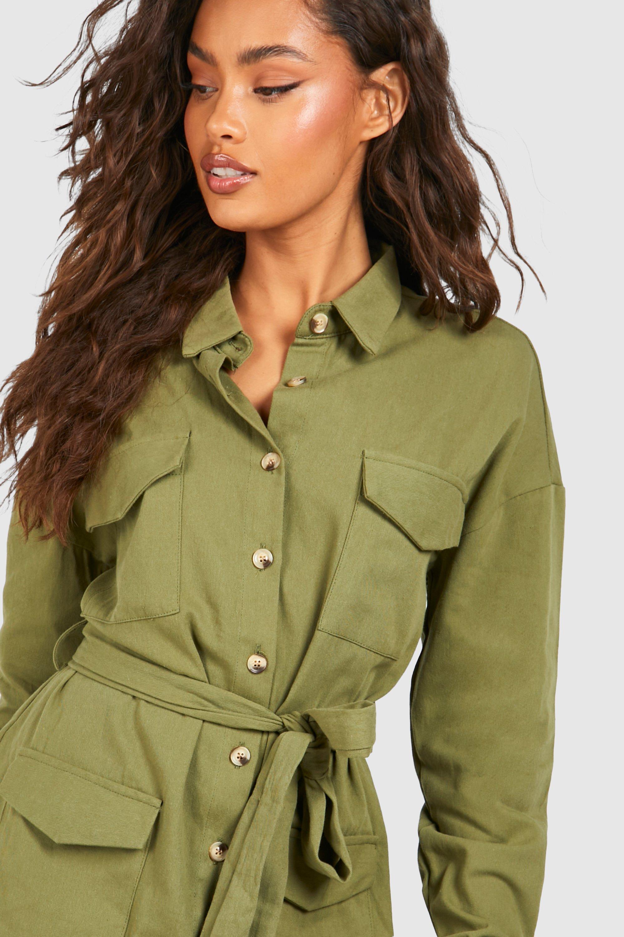 Khaki utility shop shirt dress