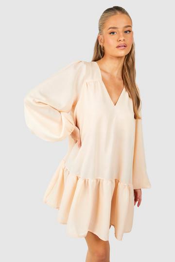 Blouson Sleeve Trapeze Mini Smock Dress stone