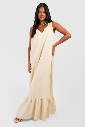 Stone Beige Poplin Trapeze Maxi Dress