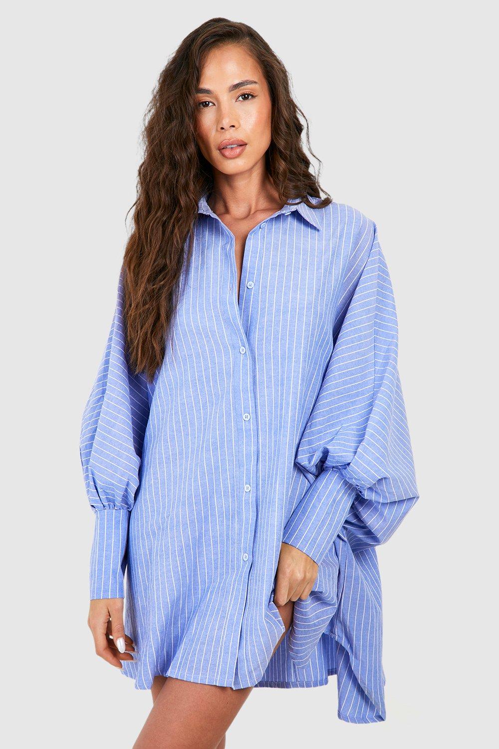 Stripe Oversized Batwing Balloon Sleeve Shirt Dress | boohoo USA Stripe Oversized Batwing Balloon Sleeve Shirt Dress | boohoo USA