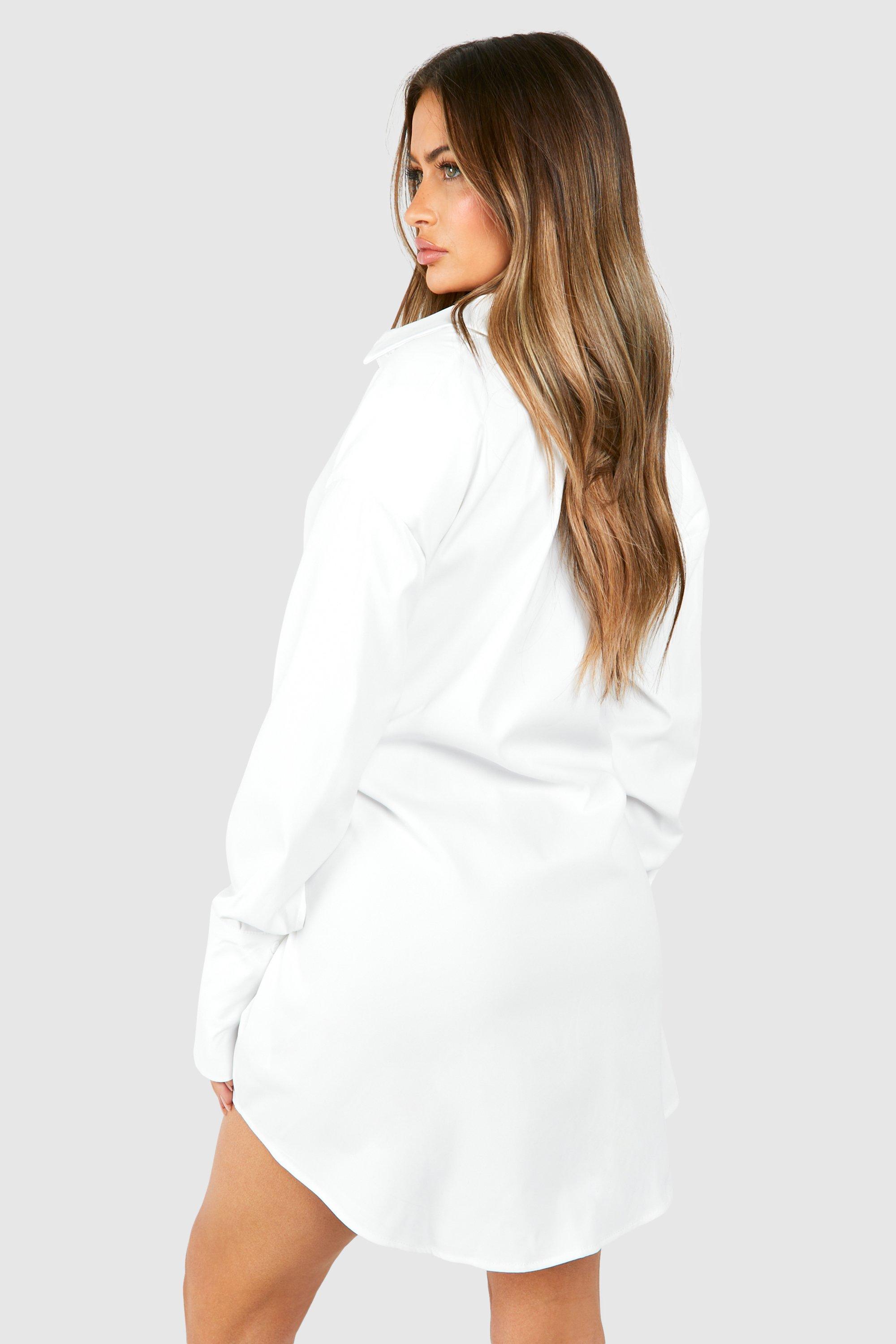 White cinched best sale waist shirt dress