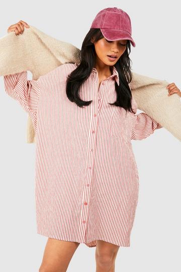 Red Seersucker Stripe Ultimate Oversized Shirt Dress