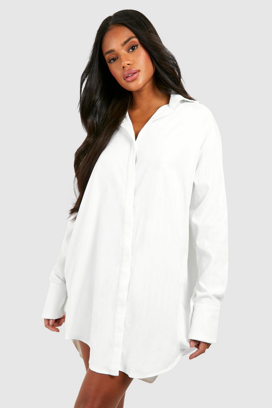 Kastiges Oversize Hemdkleid mit weiten Ärmeln, White image number 1