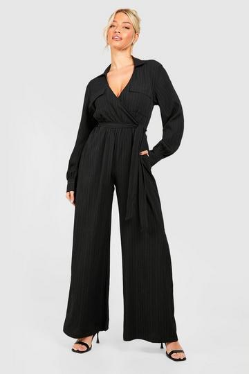 Textured Utility Wide Leg Jumpsuit black