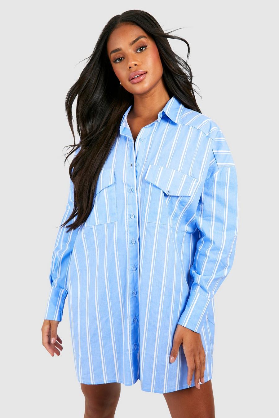 Blue Stripe Oversized Shirt Dress image number 1