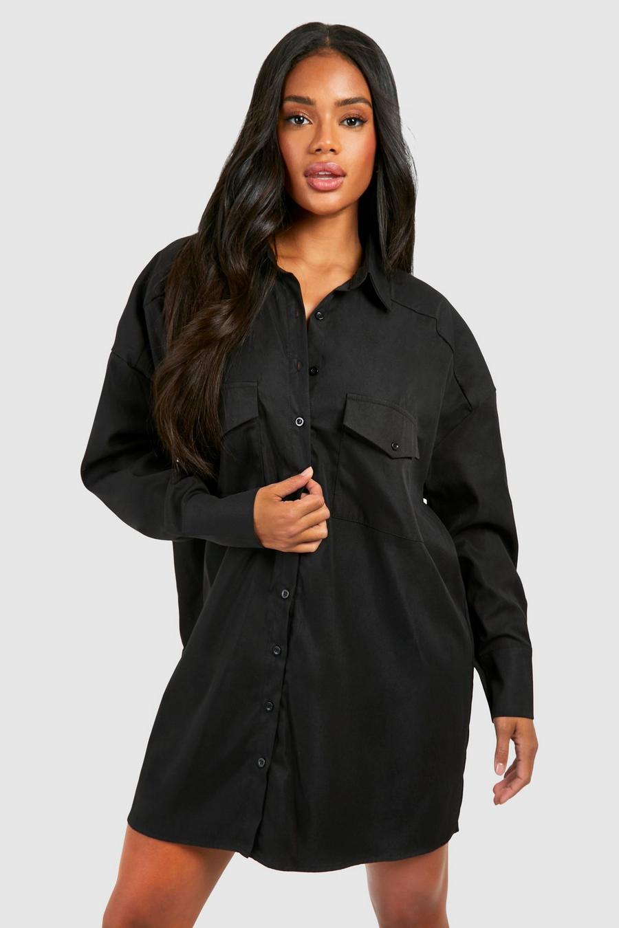 Black Oversized Shirt Dress image number 1