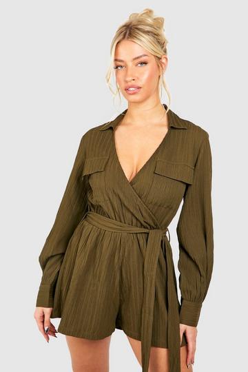 Textured Utility Romper khaki