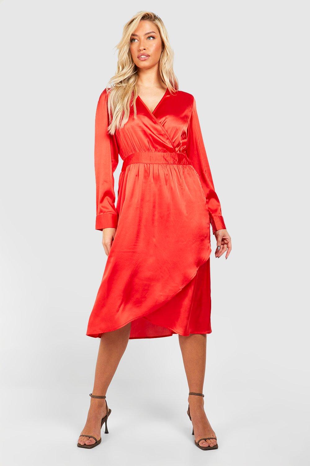 Red wrap hot sale dress boohoo