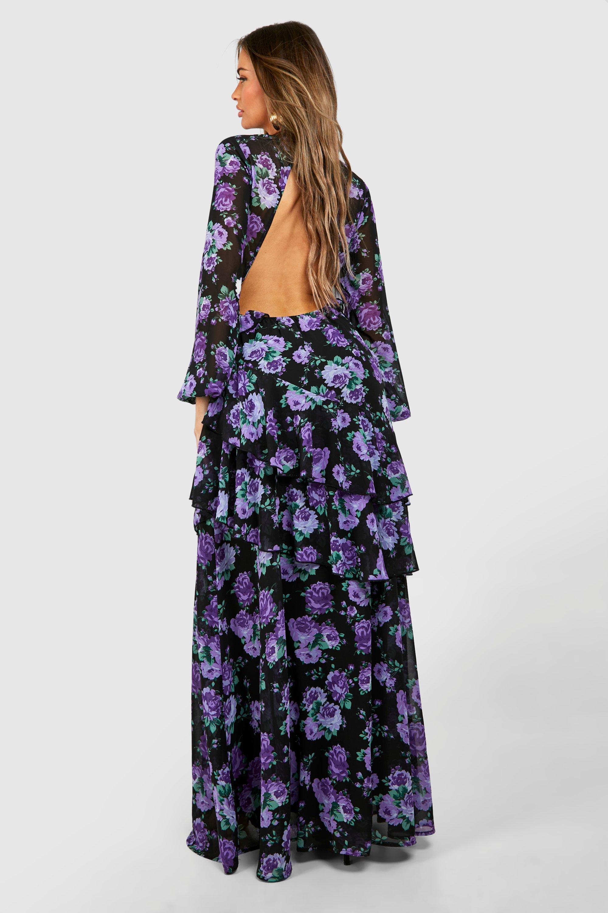 Floral Chiffon Frill Detail Cut Out Maxi Dress boohoo CA