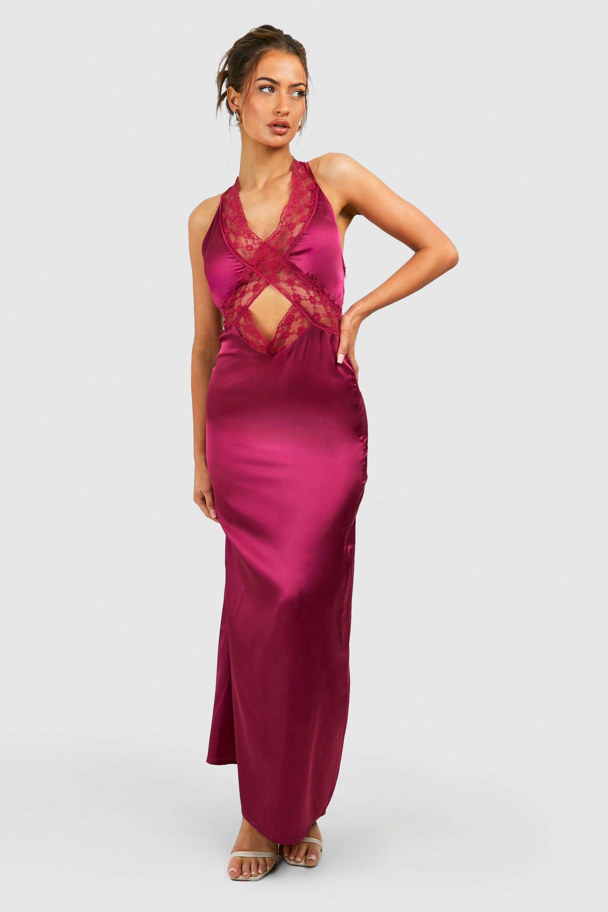 Pink Satin Lace Trim Crop Top And Maxi Skirt Set – Free From Label