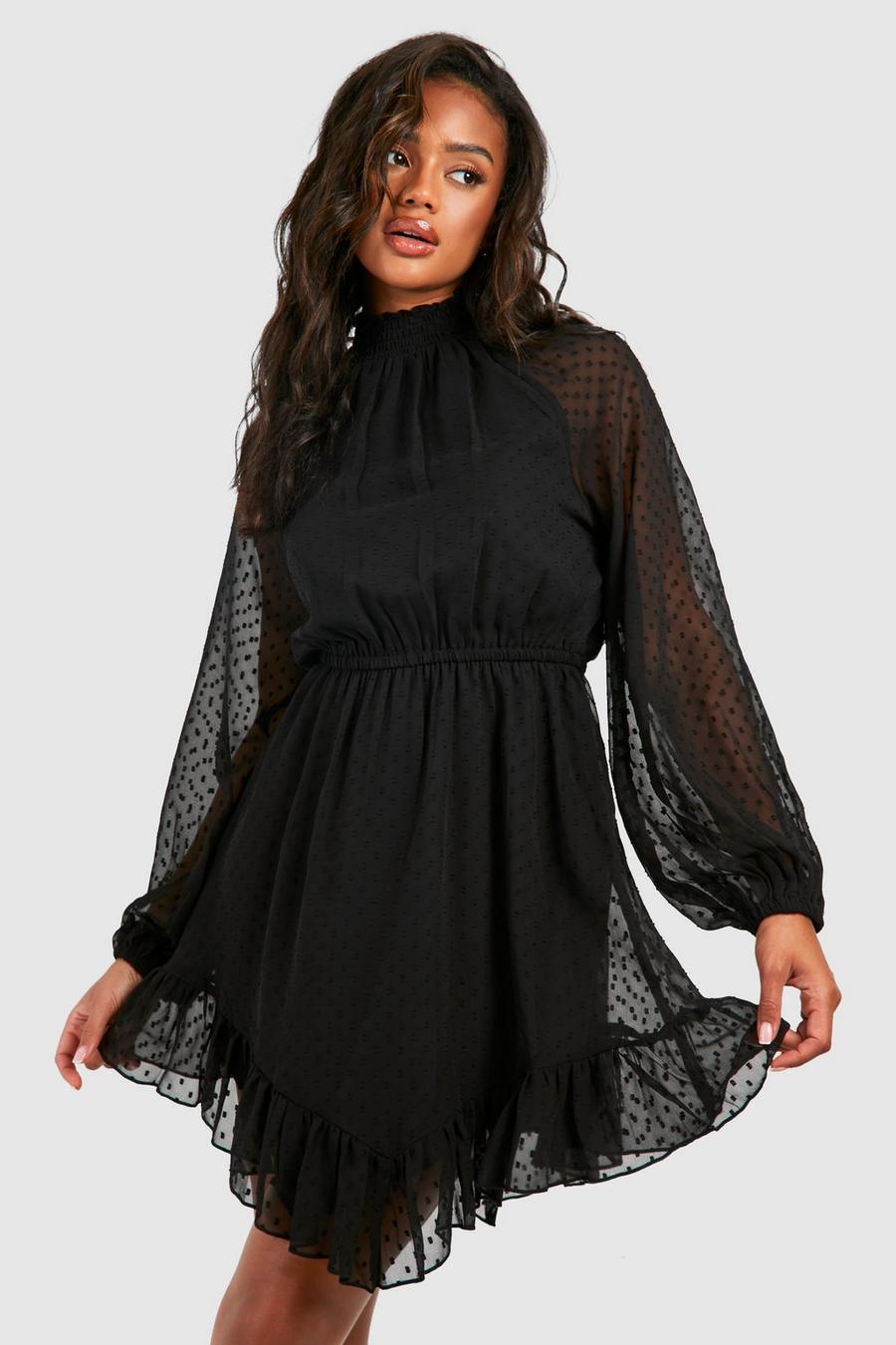 Hochgeschlossenes Smok-Kleid, Black image number 1
