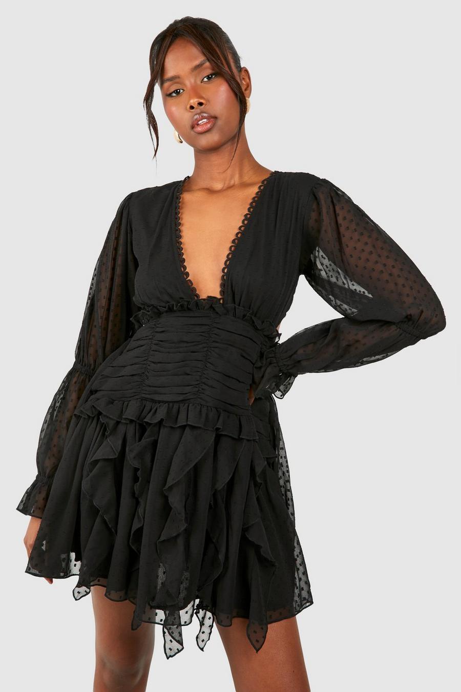 Überkreuztes Smok-Kleid, Black