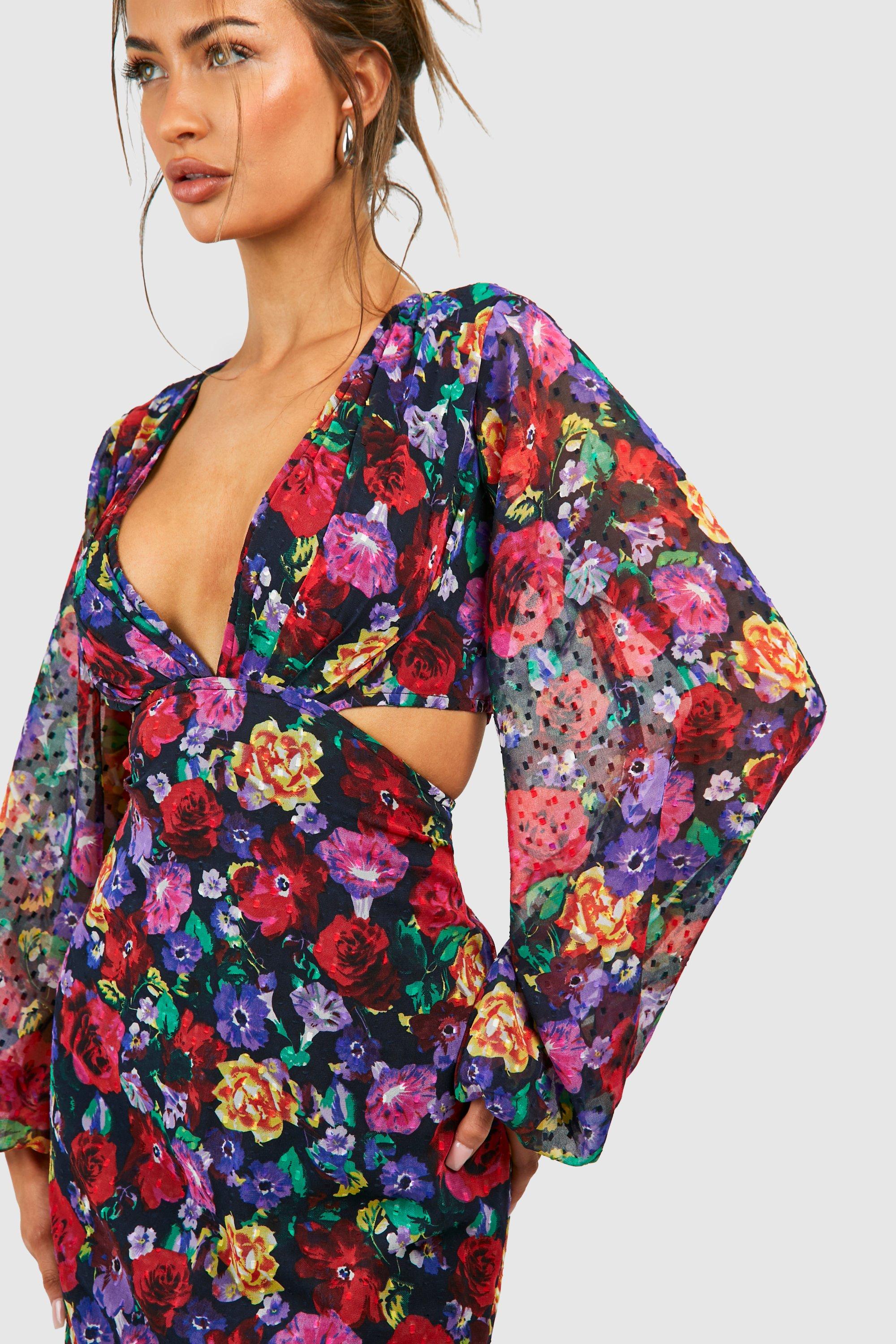 Dobby Floral Cut Out Maxi Dress | boohoo