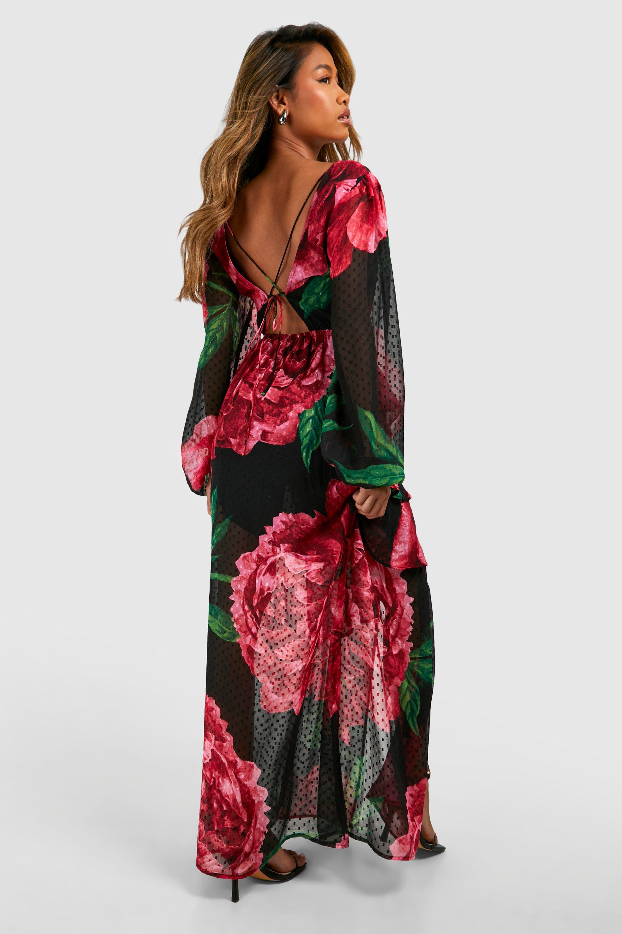 Floral Dobby Floral Frill Maxi Dress boohoo UK