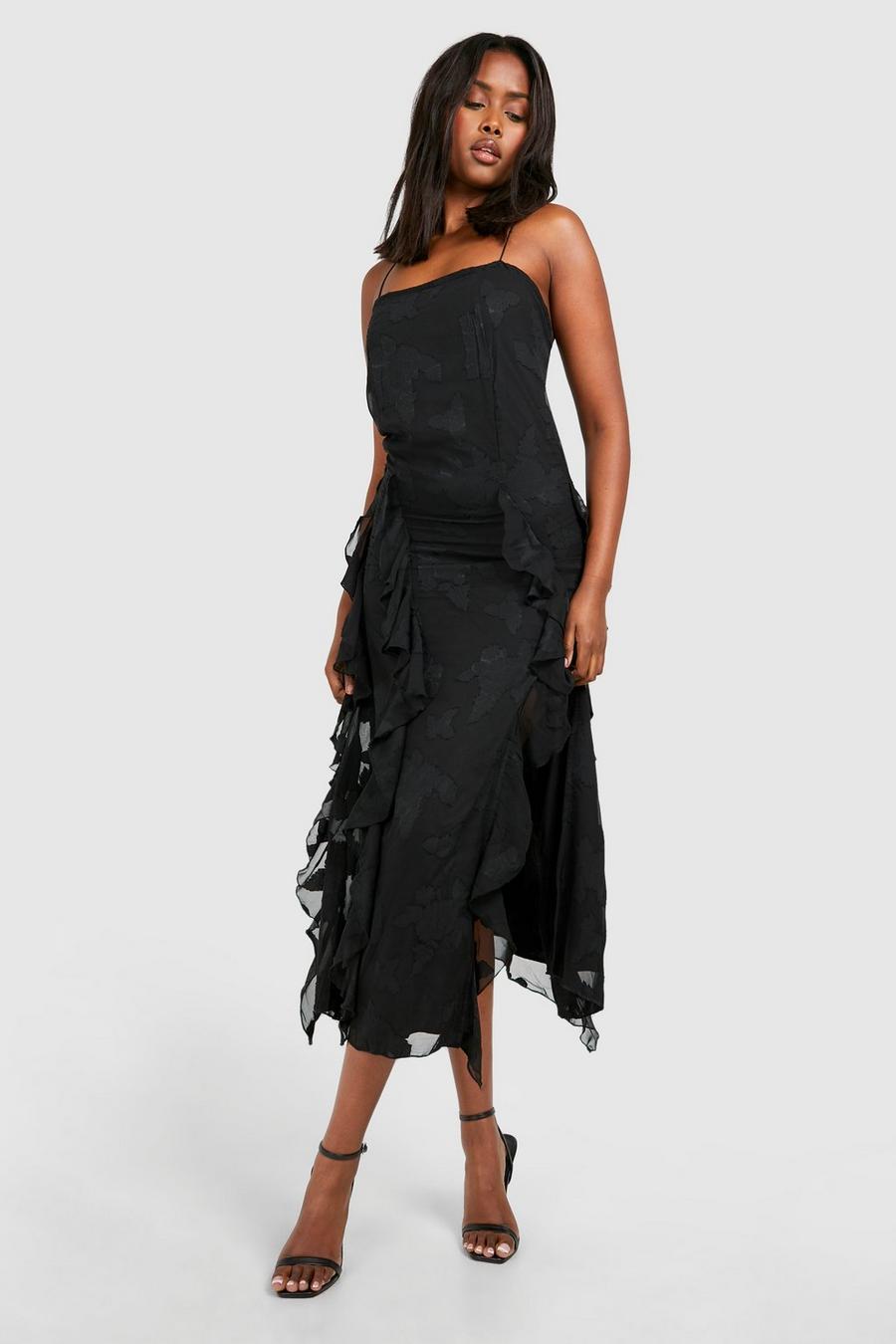 Black Burnout Floral Maxi Slip Dress image number 1