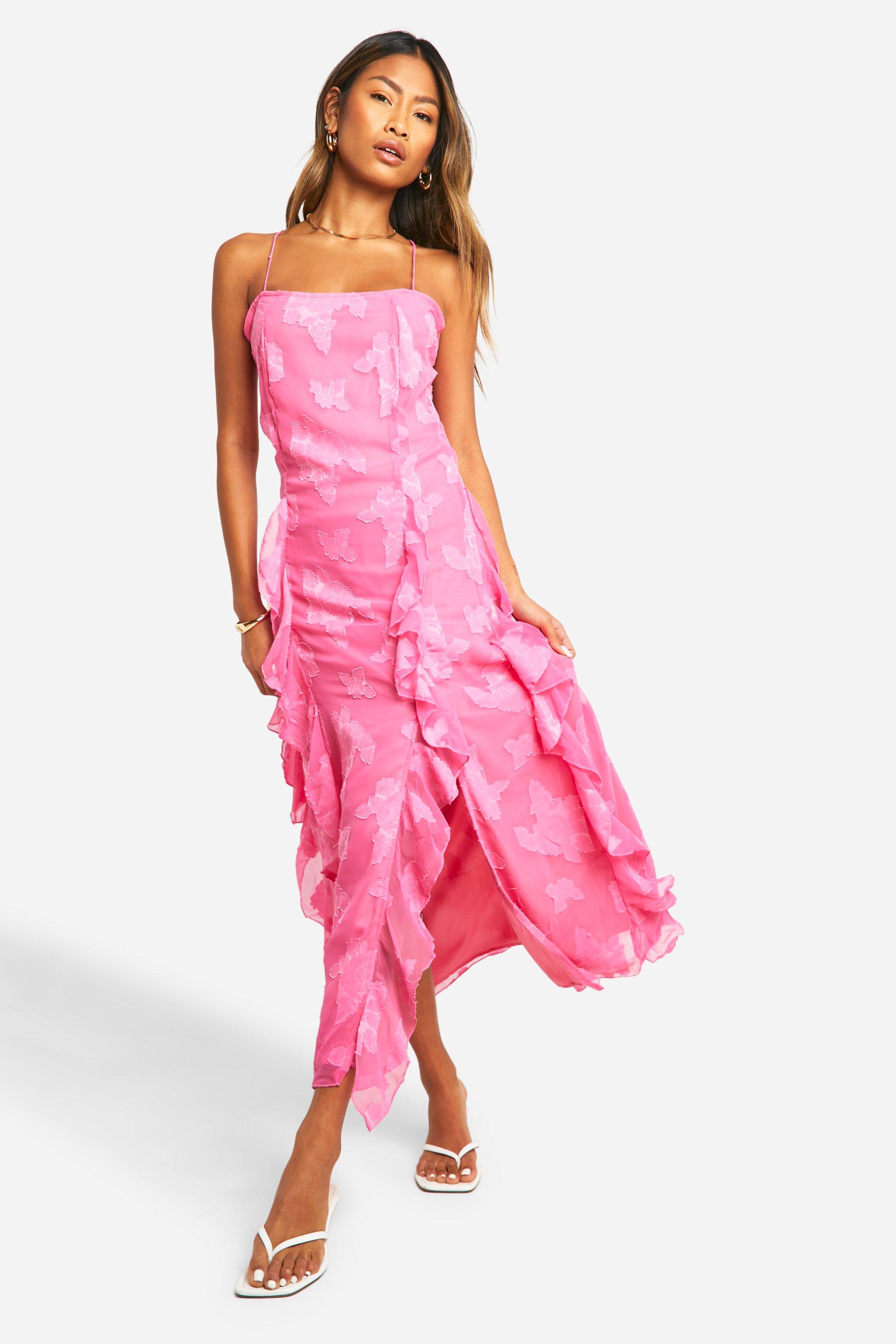 boohoo Burnout Floral Maxi Slip Dress Pink Size 12