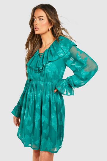 Burnout Floral Frill Detail Smock Dress green