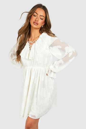 Burnout Floral Frill Detail Smock Dress white