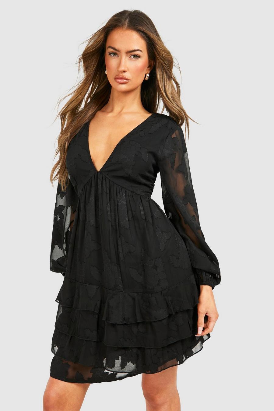 Black Blommig klänning med smock image number 1