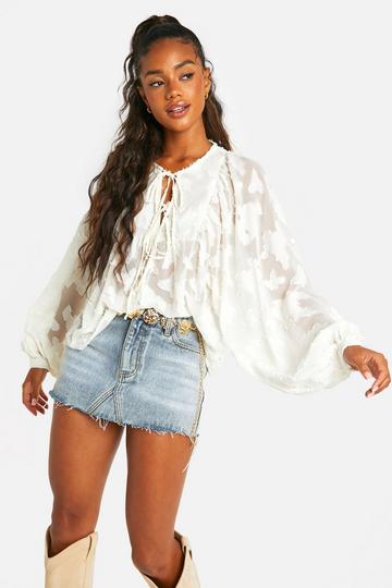 Burnout Floral Boho Blouse white