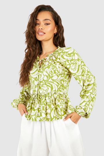 Paisley Balloon Sleeve Blouse green