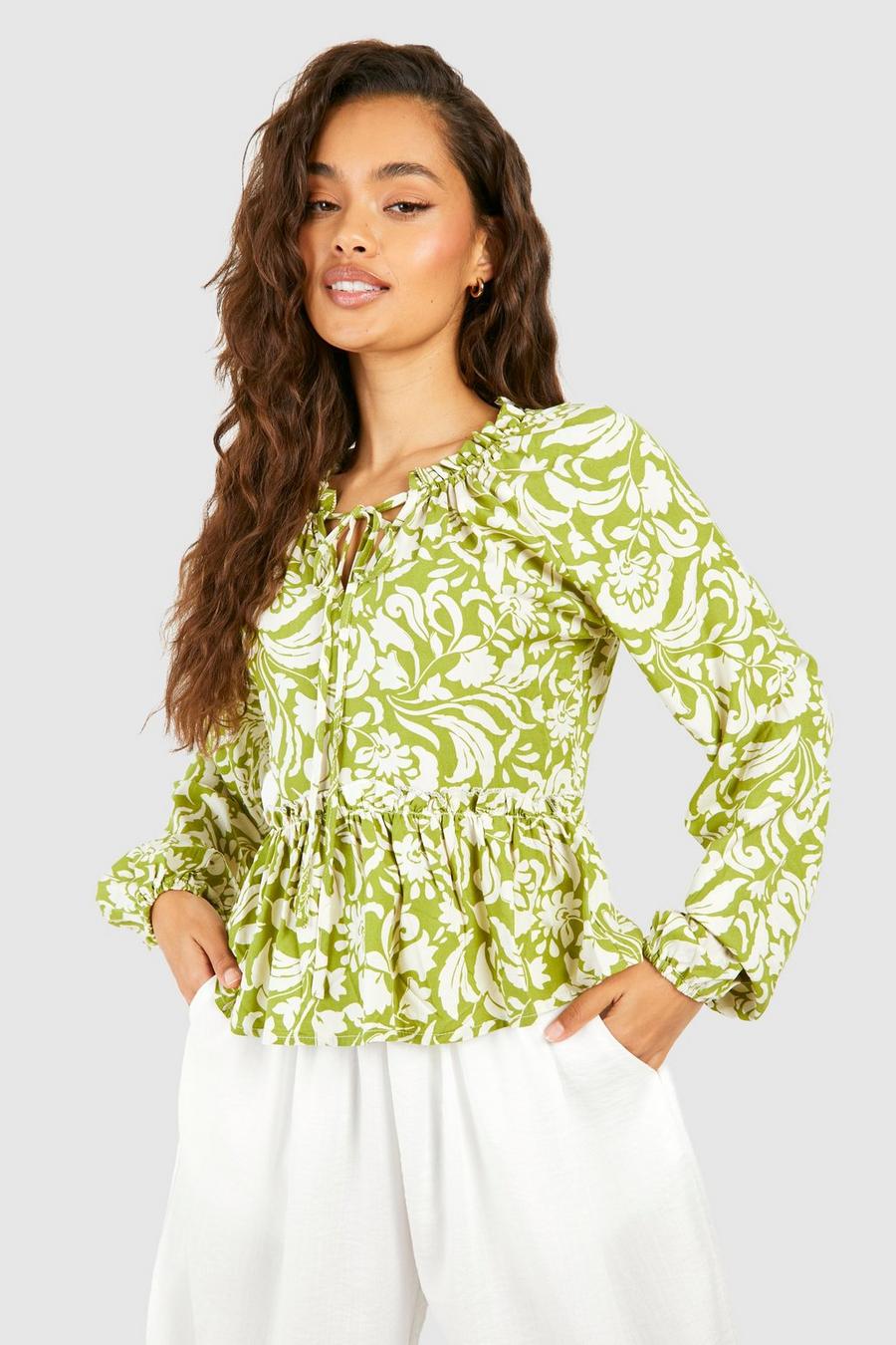 Blusa con mangas de globo y estampado cachemira, Green image number 1