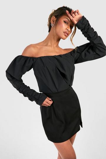 Black Bardot Ruched Bodysuit