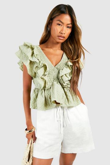 Textured Ruffle Smock Top sage