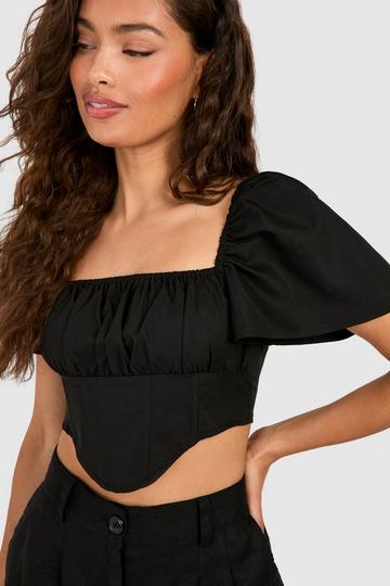 Puff Sleeve Corset Top black