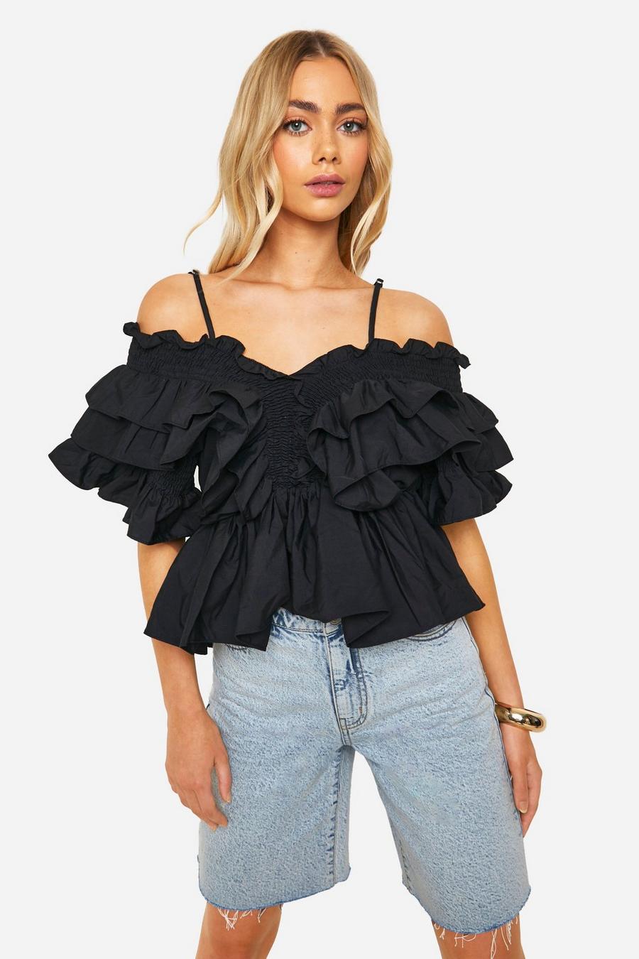 Black Ruffle Strappy Top image number 1
